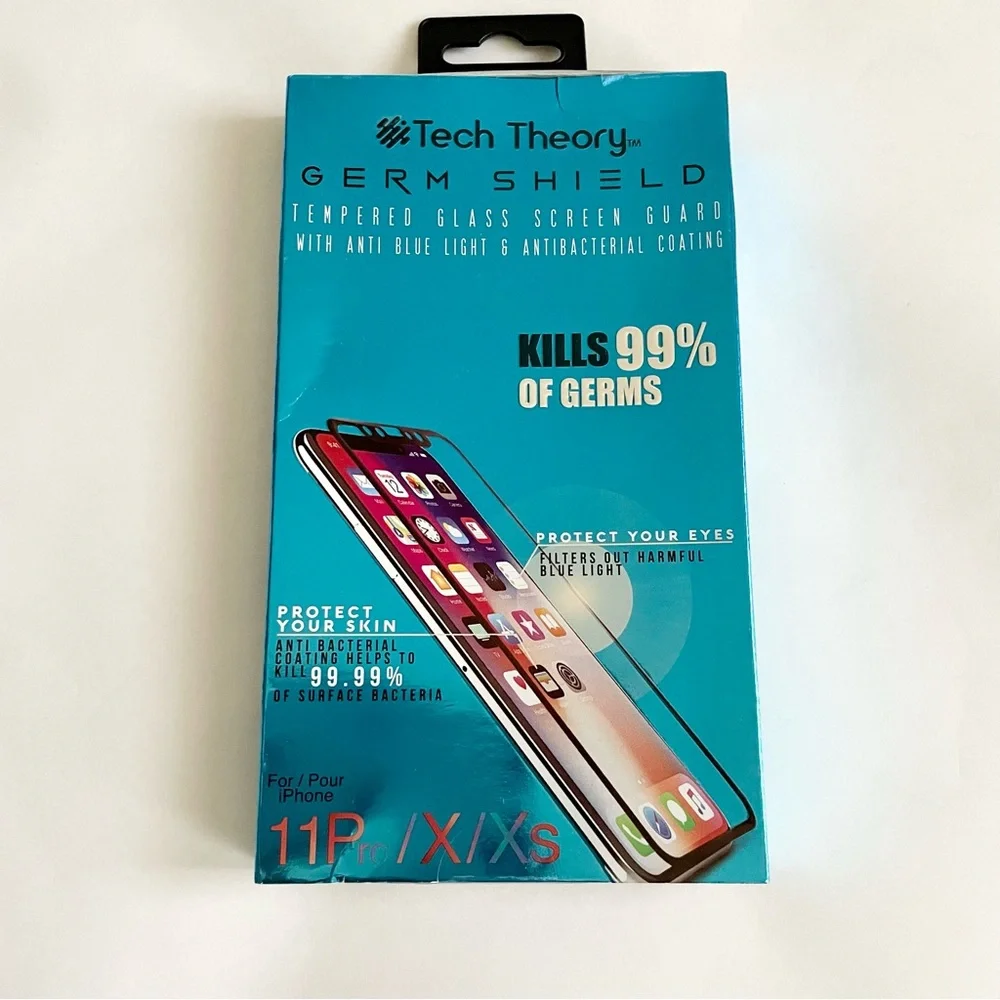 iPhone 11P X Xs Germ Shield Tempered Glass Screen Protector Anti Blue-Light Full